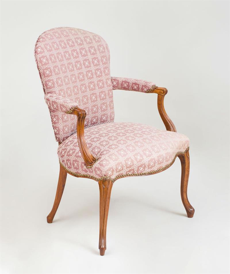 Appraisal: GEORGE III STYLE MAHOGANY ARMCHAIR IN THE FRENCH TASTE x