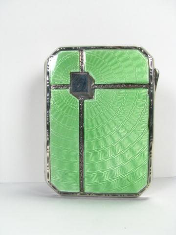 Appraisal: Art Deco Sterling Silver Green Enamel Cigarette Case '' x