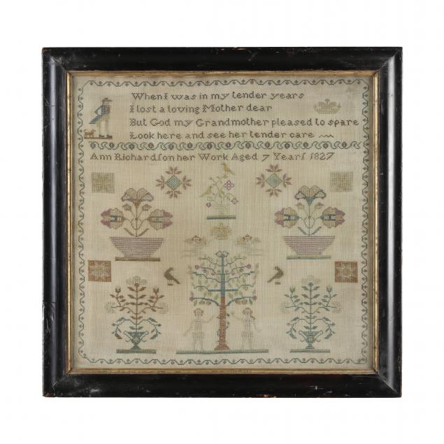 Appraisal: ANN RICHARDSON'S NEEDLEWORK DATED ENGLISH Worked in multi-color silk threads