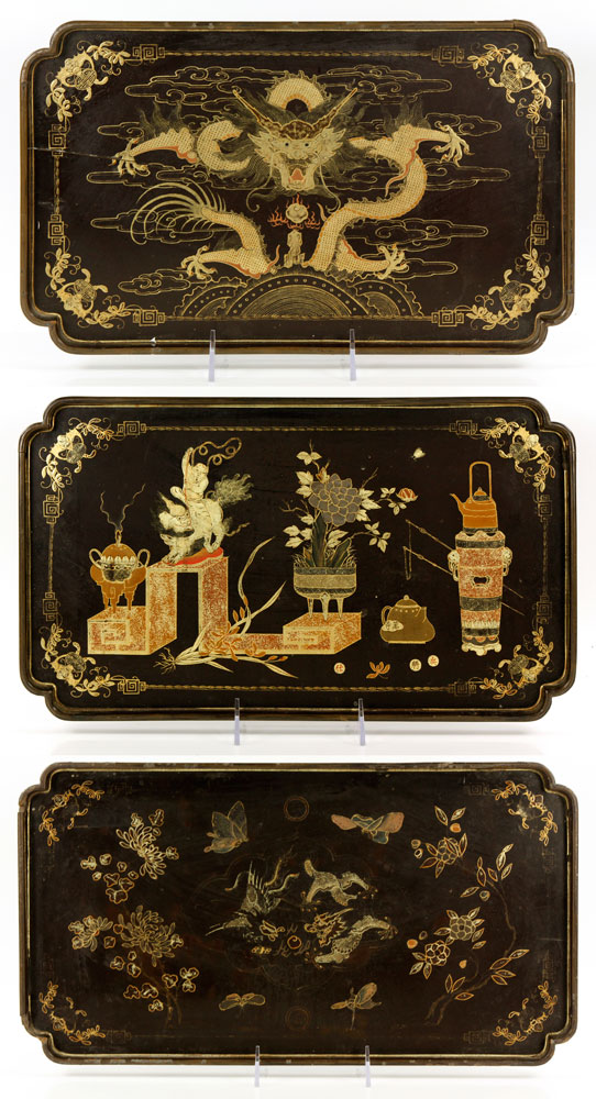 Appraisal: - th C Chinese Lacquered Trays Lot of three th