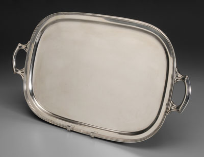 Appraisal: Sterling silver tray rounded square with handles reeded borders marks