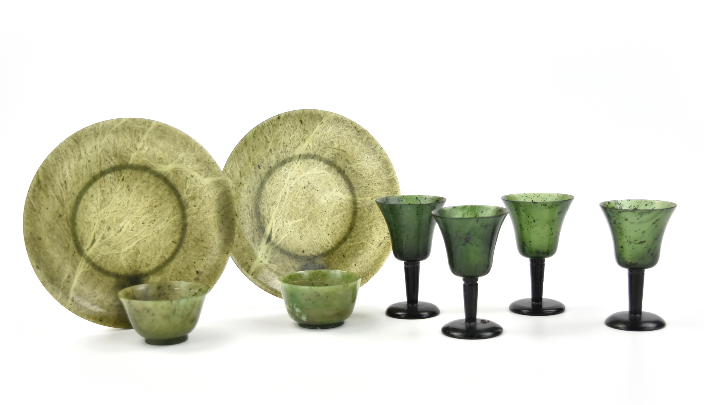 Appraisal: A group of green jade cups and dish a pair