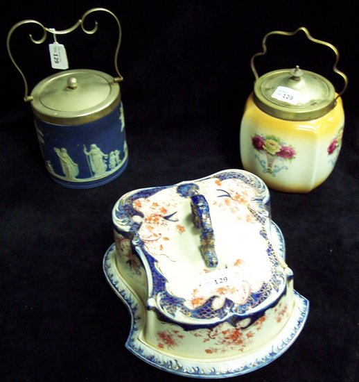 Appraisal: A Wedgwood biscuit barrel of blue jasper ground with Classical