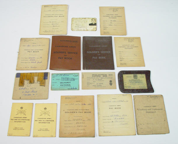 Appraisal: Military ephemera relating to Pte P J Behan Sb from