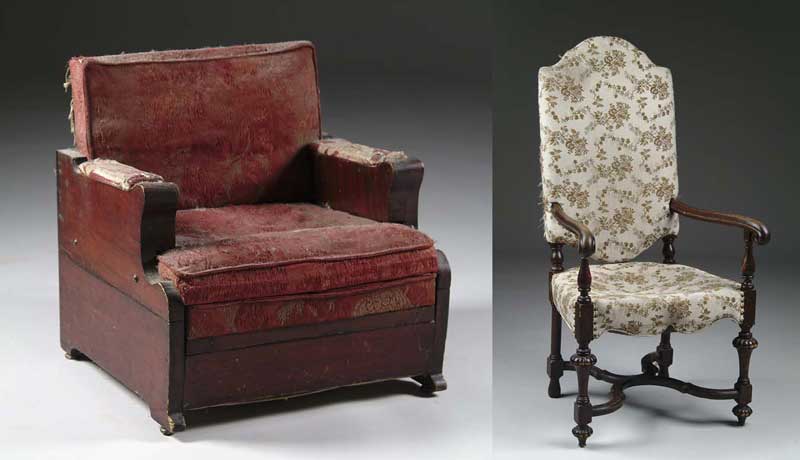 Appraisal: TWO TH CENTURY CHAIRS Upholstered wood framed child s chair