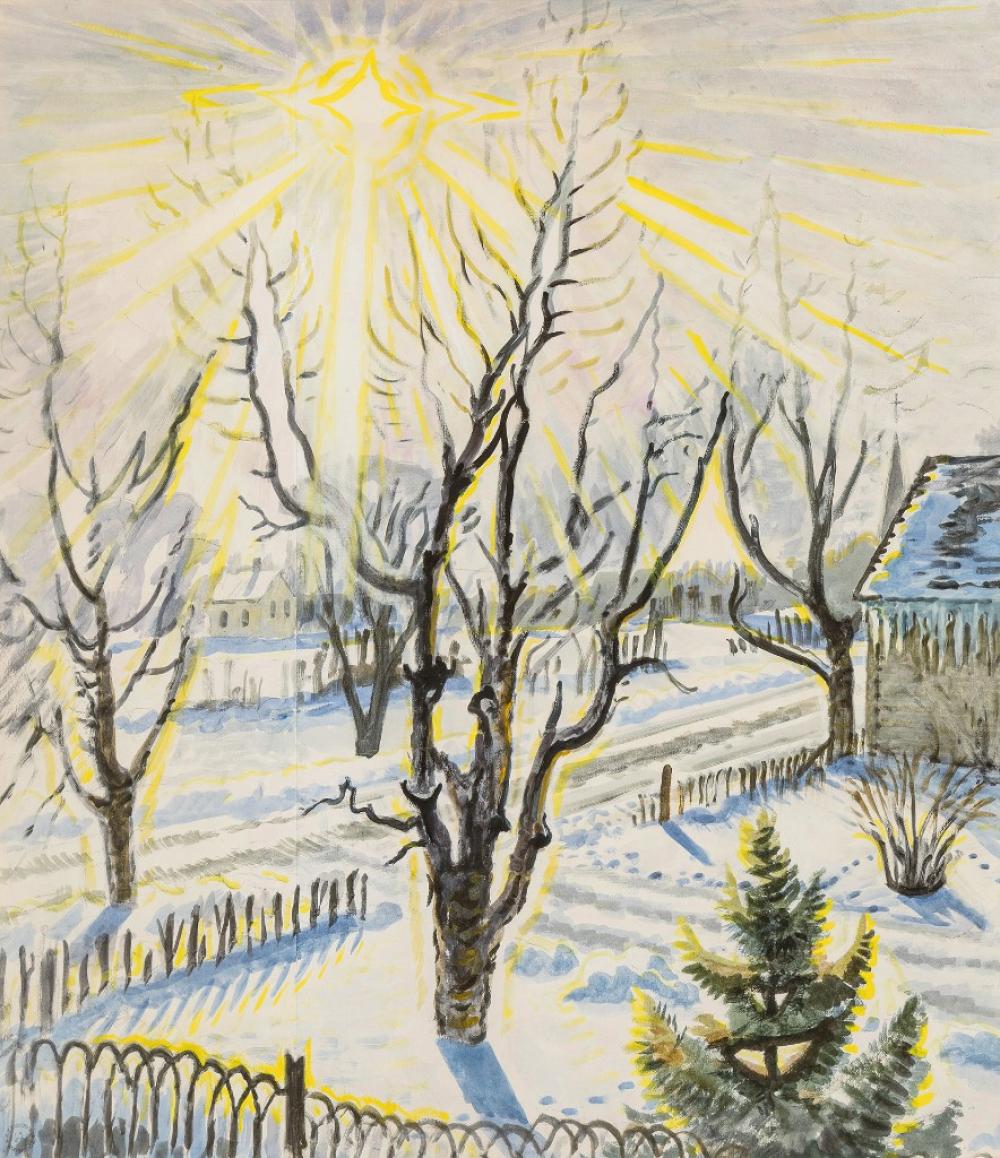 Appraisal: CHARLES BURCHFIELD American - January Sun watercolor on joined two