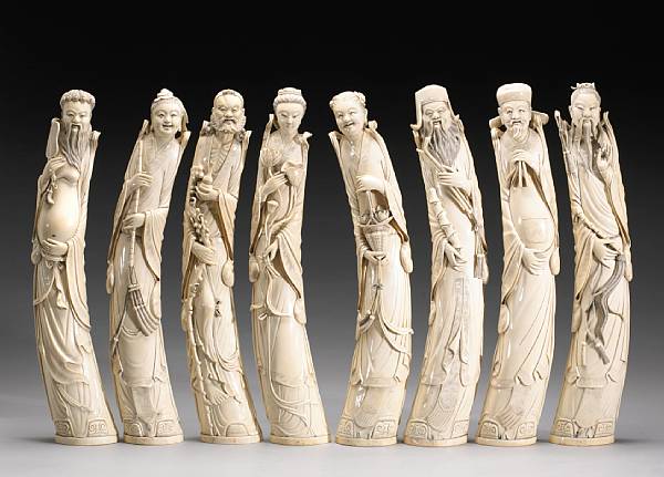 Appraisal: A set eight well-carved ivory immortals Each figure depicted with