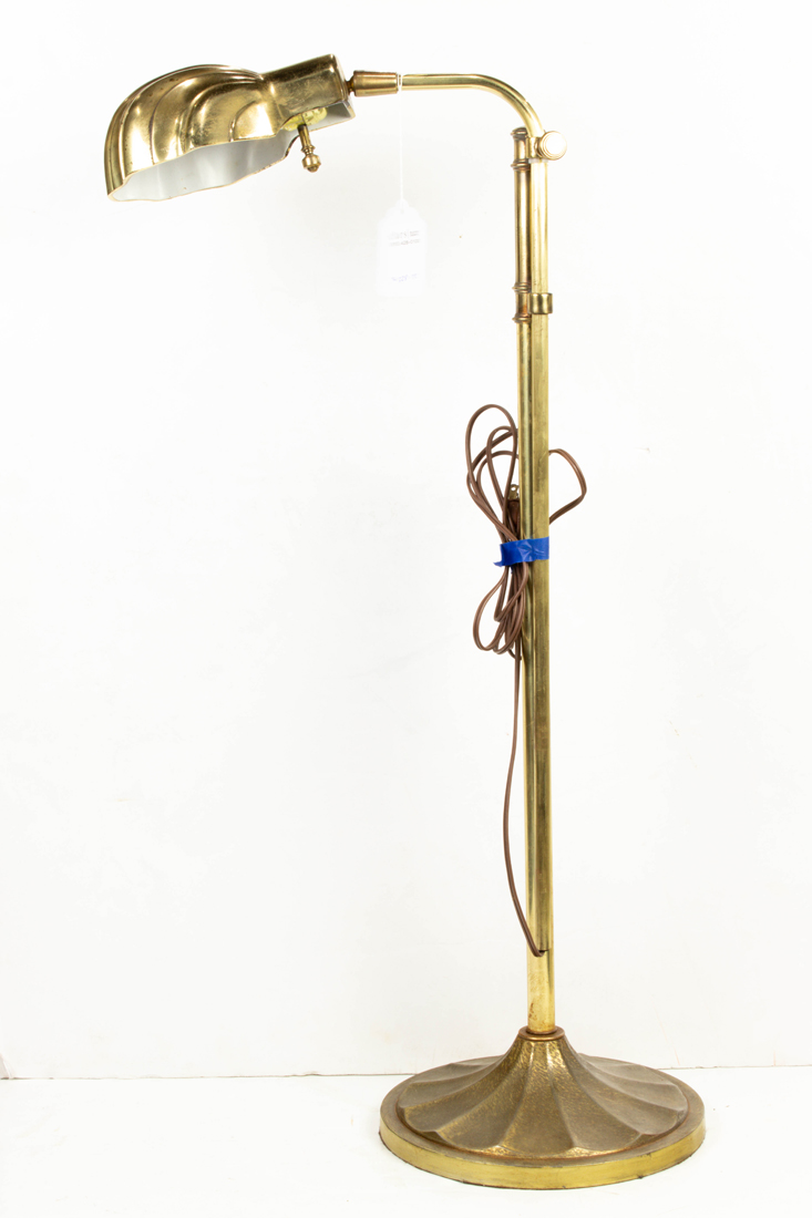 Appraisal: Vintage brass adjustable reading floor lamp with shell form shade