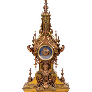 Appraisal: A French Gothic Revival Gilt Bronze and Brass Mantel Clock