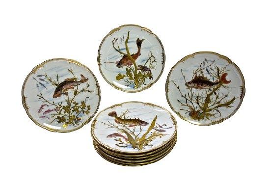 Appraisal: Nine Derby dessert plates W Litherland Liverpool painted with fish