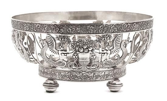 Appraisal: A French Silver Plate Reticulated Bowl Height x diameter inches