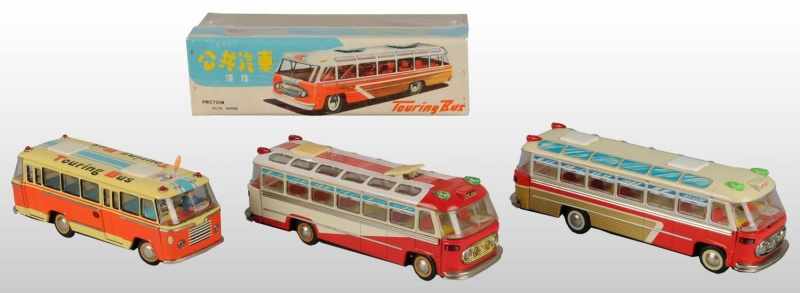 Appraisal: Lot of Tin Litho Bus Toys Description Chinese Working Includes