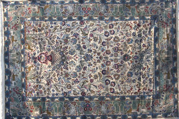 Appraisal: s fine Tabriz rug having animal tree of life pattern