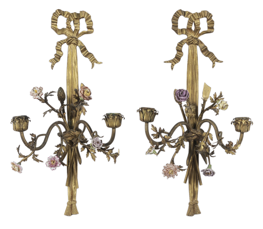 Appraisal: Fine Pair Louis XVI Style Gilt Bronze Sconces French th