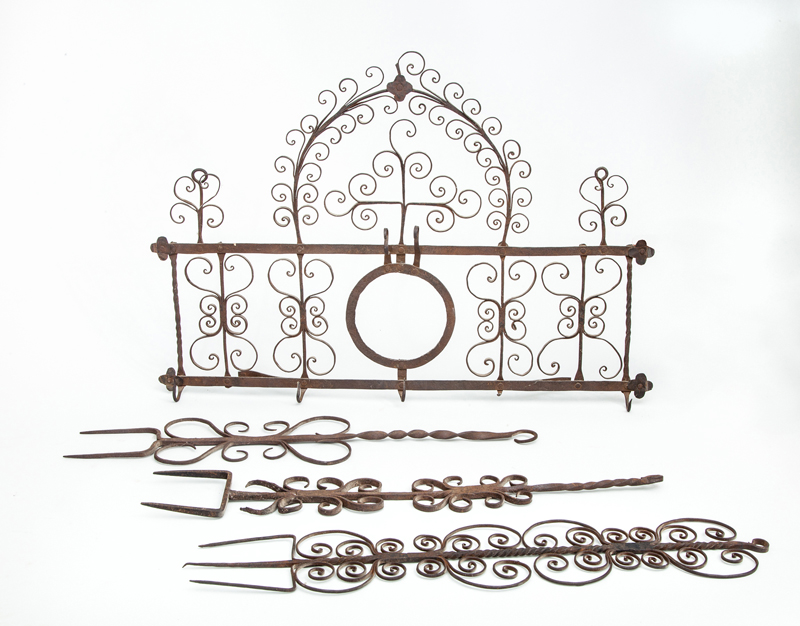 Appraisal: THREE ITALIAN WROUGHT-IRON TWO-PRONG MEAT FORKS TWO ITALIAN WROUGHT-IRON THREE-PRONG