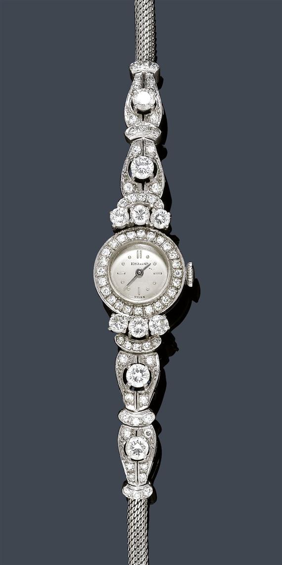 Appraisal: DIAMOND LADY'S WRISTWATCH ESZEHA ca White gold Classic-elegant watch with