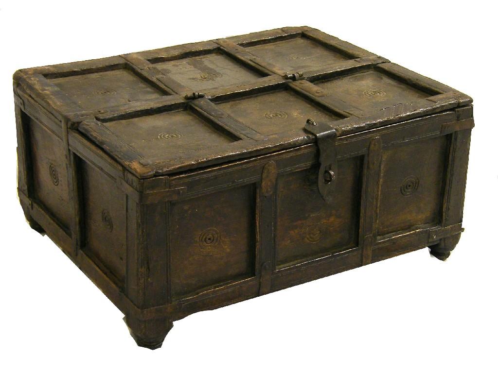 Appraisal: Interesting antique Continental wooden panelled casket decorated with carved roundels