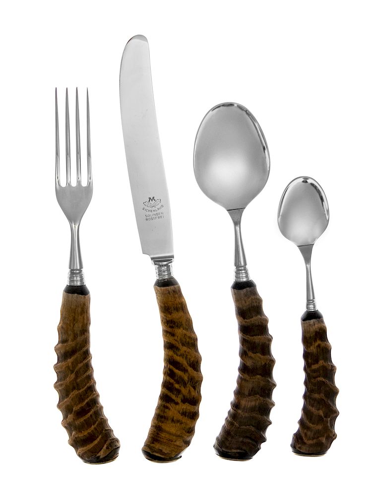 Appraisal: A German Horn-Mounted Stainless Steel Flatware Service A German Horn-Mounted