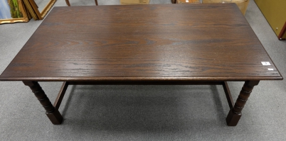 Appraisal: Oak linen fold large coffee table