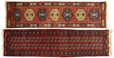 Appraisal: Two modern runners one Turkomen style repeating gul designs on