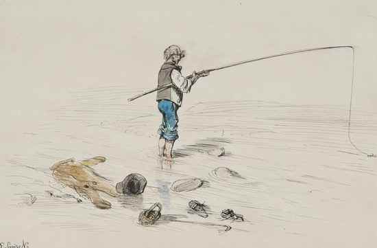 Appraisal: Ernest Henri Griset - The Fisherman Pen and ink with