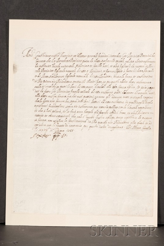 Appraisal: Papal Document Sixtus V - Signed document June one page