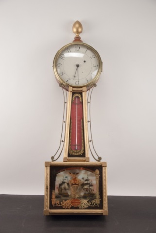 Appraisal: Willard's Patent Mahogany Banjo Clock Winds with key reverse painted