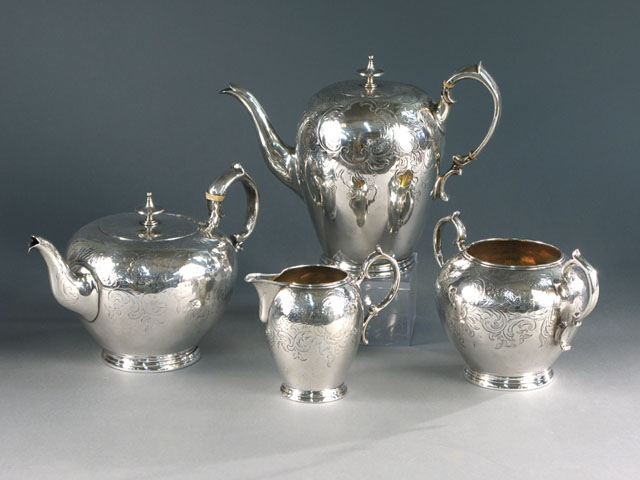 Appraisal: LONDON VICTORIAN STERLING COFFEE TEA SET pieces including coffee pot