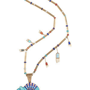 Appraisal: Jesse Monongya Hopi-Din b K Gold Necklace with Reversible Mosaic