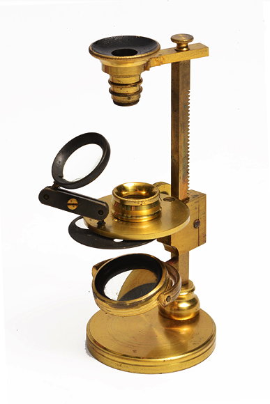 Appraisal: A TH CENTURY VICTORIAN LACQUERED BRASS STUDENTS MICROSCOPE with focus