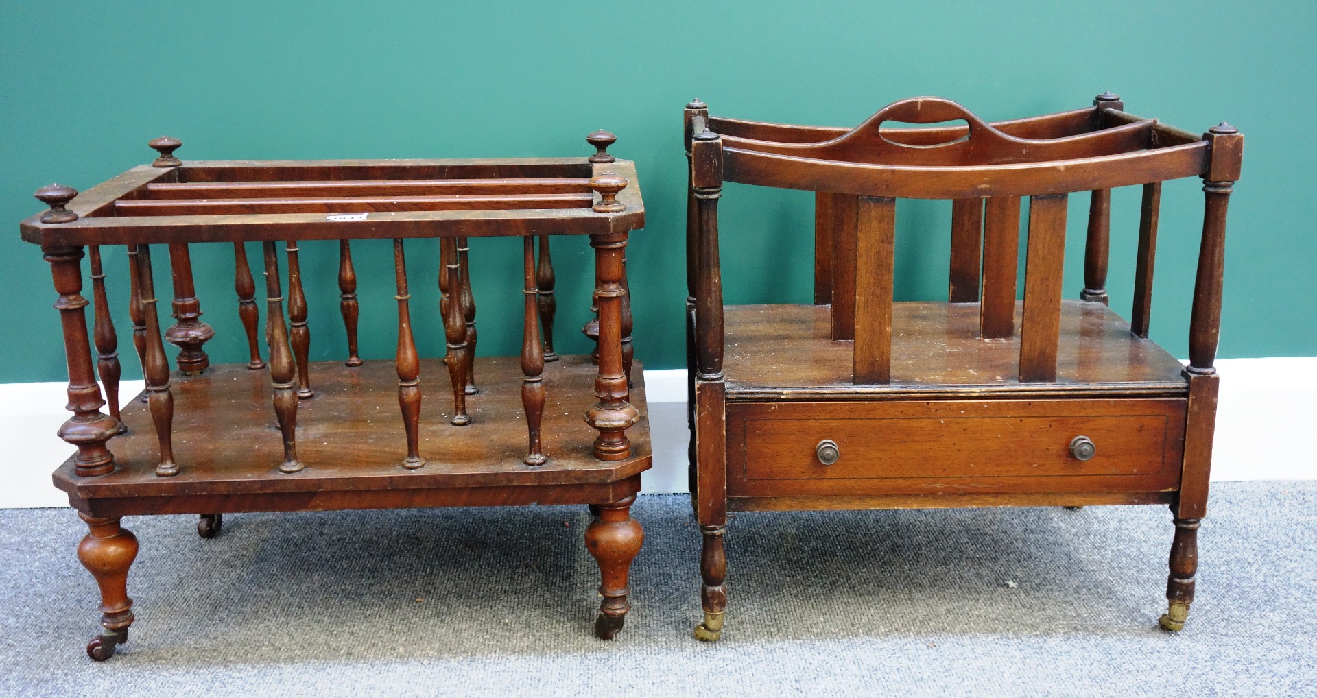 Appraisal: A th century walnut three division Canterbury on turned supports