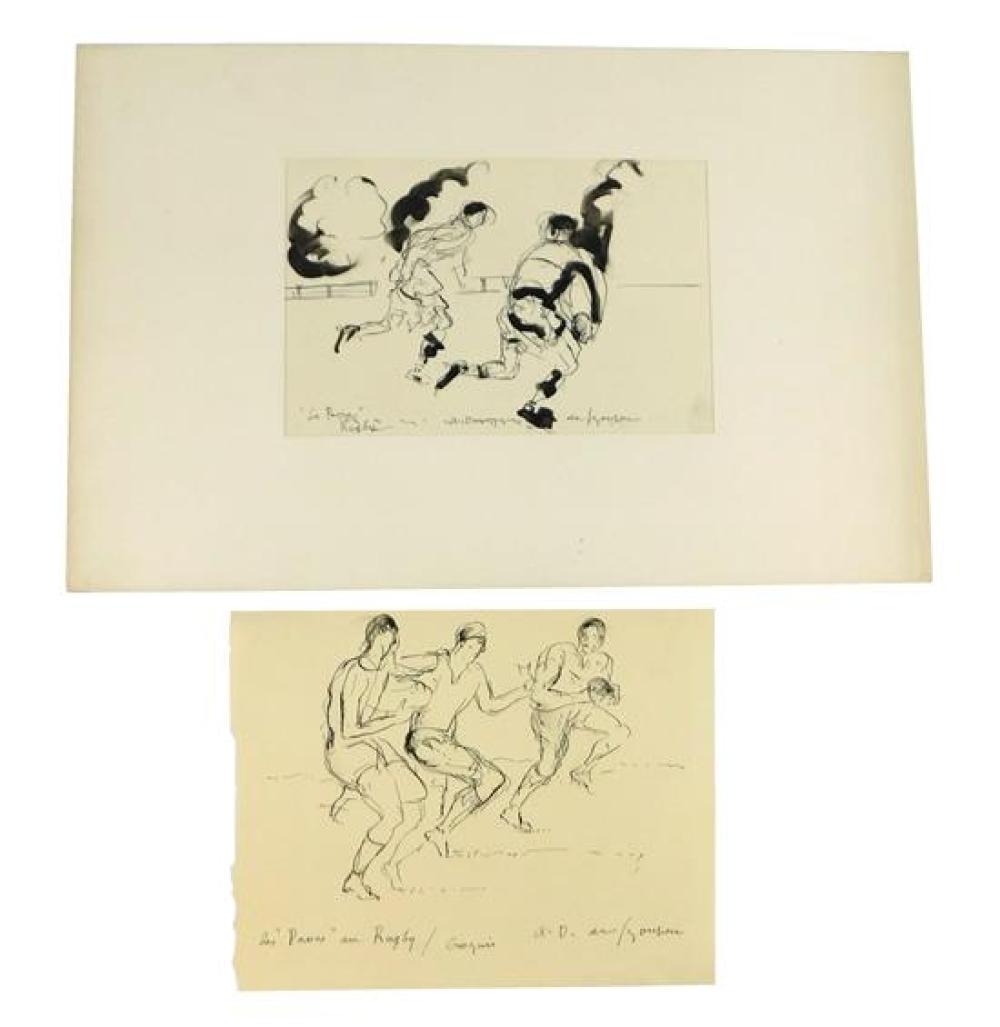 Appraisal: Andre Dunoyer de Segonzac France - two rugby ink drawings