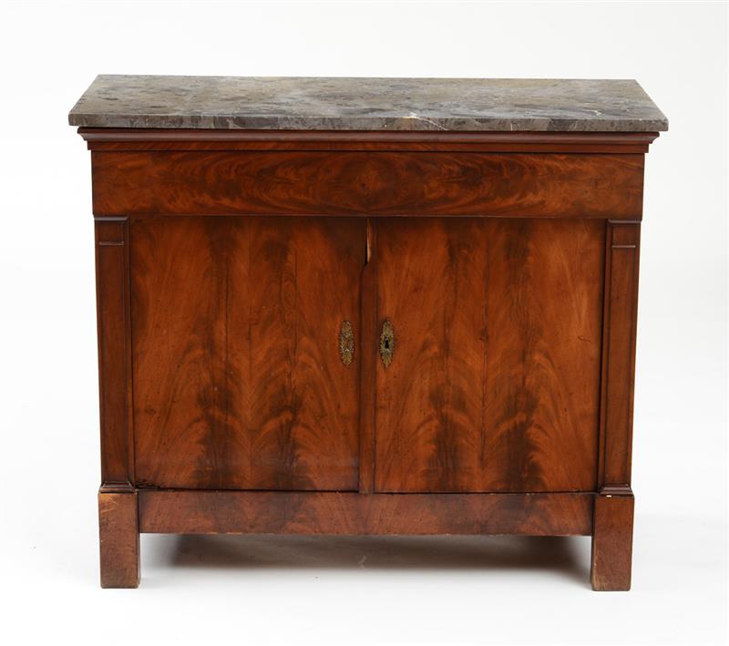 Appraisal: EMPIRE MAHOGANY COMMODE With marble top the case with two