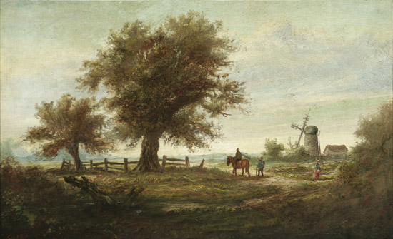 Appraisal: Attributed to George L Hull British - Landscape with Windmill