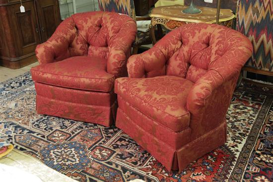 Appraisal: PAIR OF ARMCHAIRS Gold and red damask upholstered chairs ''