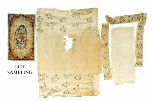 Appraisal: Miscellaneous linens th c to include a floral hooked rug