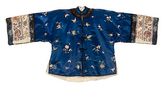 Appraisal: An Embroidered Silk Blue Ground Lady's Winter Jacket Height collar