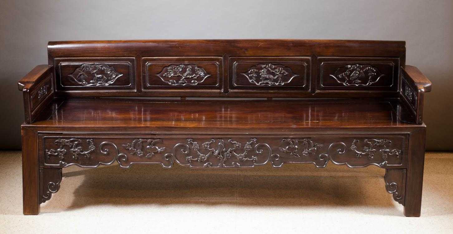 Appraisal: A CARVED ROSEWOOD BENCH Chinese late th early th century