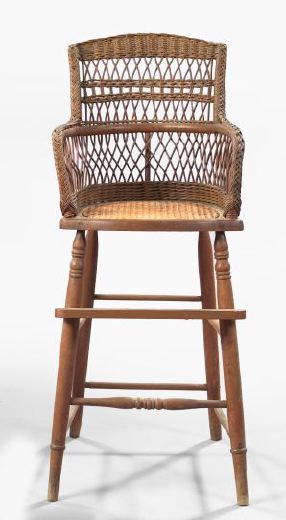 Appraisal: Rare American Wicker Turned Hardwood and Cane Child's Highchair first