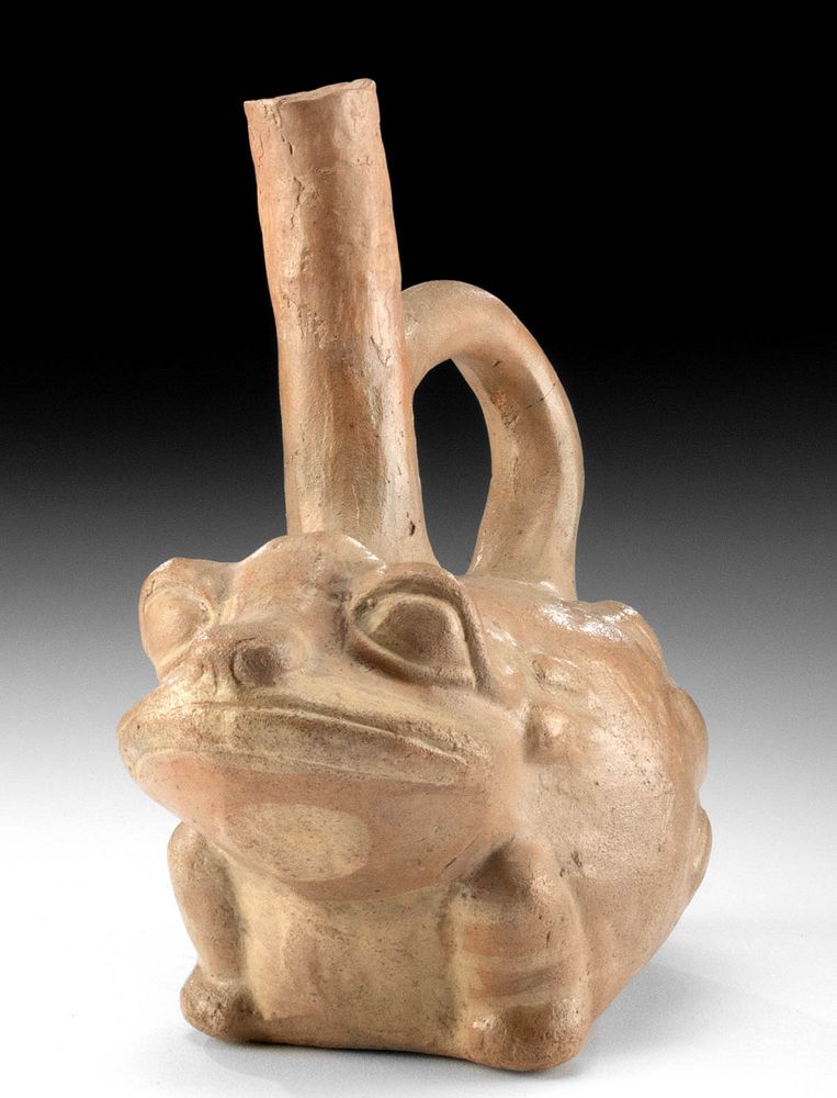 Appraisal: Moche Pottery Frog Stirrup Vessel First Time At Auction Pre-Columbian