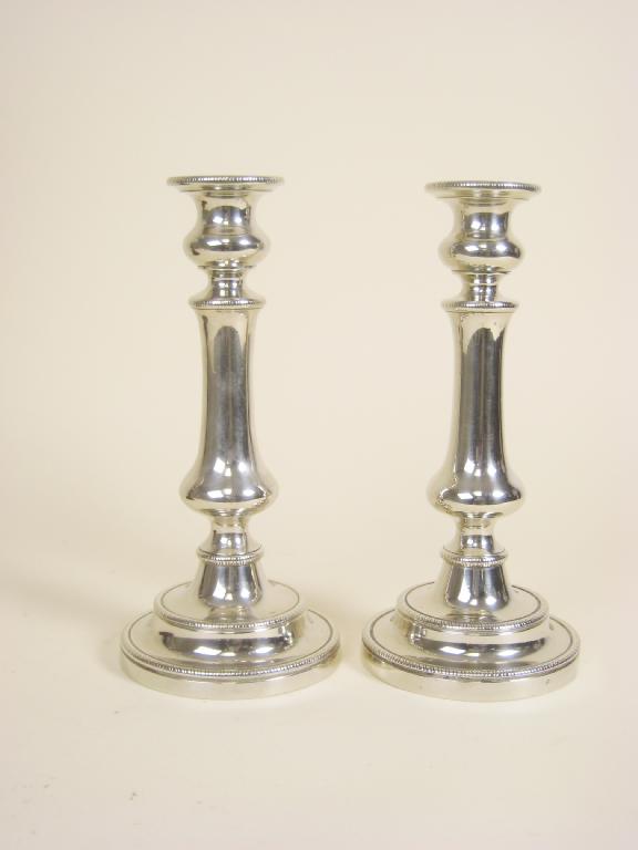 Appraisal: Pair of early th Century Paktong Candlesticks with beaded rims