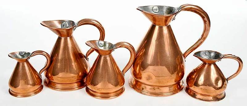 Appraisal: Five Graduated Haystack Copper Pub Measures British th th century