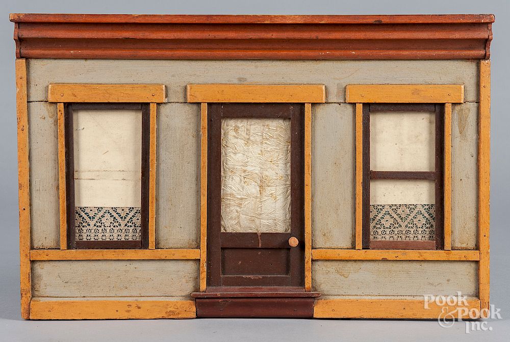 Appraisal: Painted wood dollhouse facade Painted wood dollhouse fa ade h