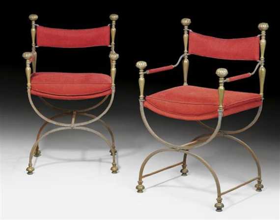 Appraisal: PAIR OF ARMCHAIRS known as faldistorium Renaissance style Florence th