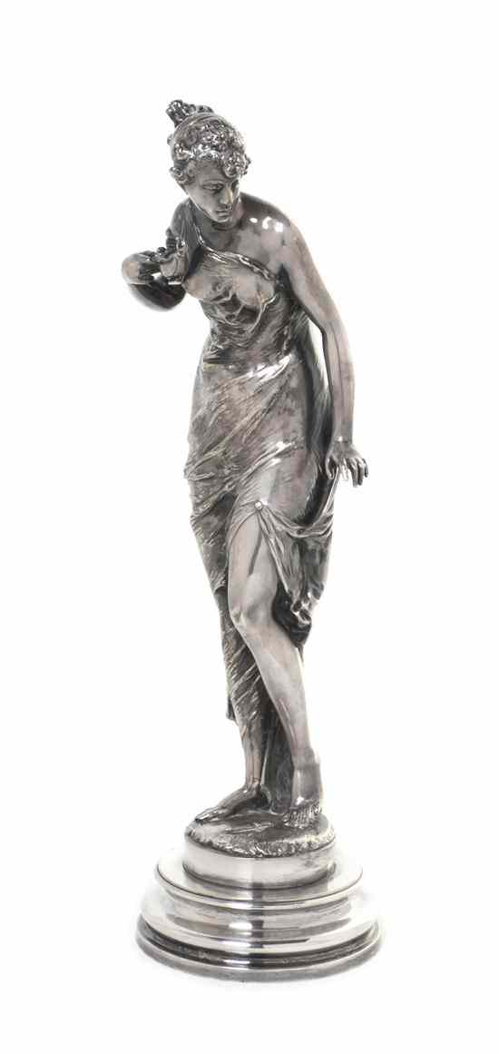 Appraisal: A French Silvered Bronze Figure Lalouette depicting Psyche holding an