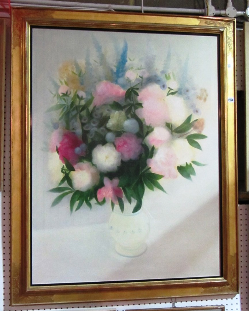 Appraisal: Amaud Hauterives b Still life of peonies and delphiniums oil