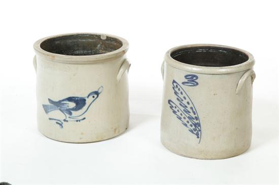 Appraisal: TWO STONEWARE CROCKS American nd half- th century Brushed cobalt