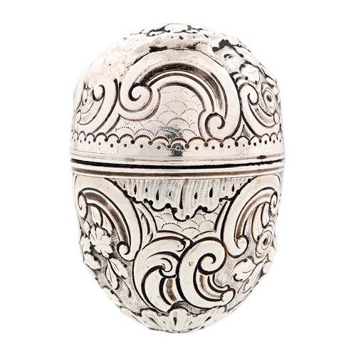 Appraisal: A George III egg shaped silver nutmeg grater chased and