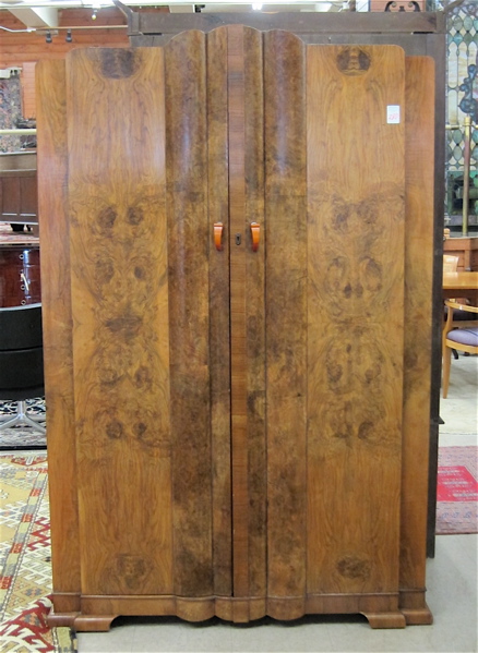 Appraisal: TWO-DOOR BURL WALNUT WARDROBE English mid- th century Dimensions H