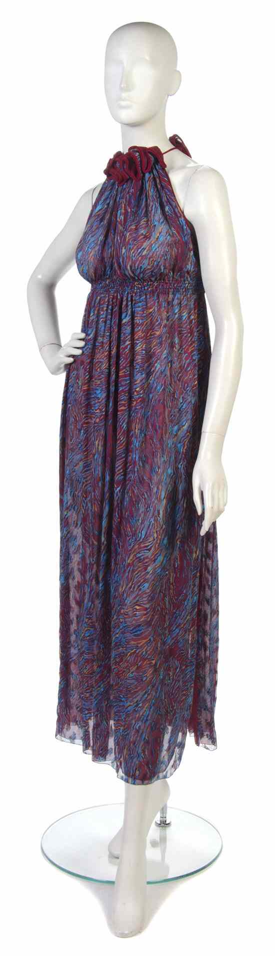 Appraisal: A Galanos Maroon and Cerulean Abstract Print Dress with a